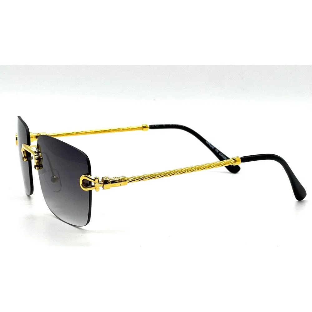 Men Sunglasses Rimless Square Gold Frame Gradient Lens Fashion Shades Lentes New
